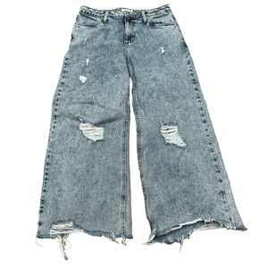 Avec Les Filles Jeans Womens 27 Acid Wash Destructed Wide Leg Frayed Hem